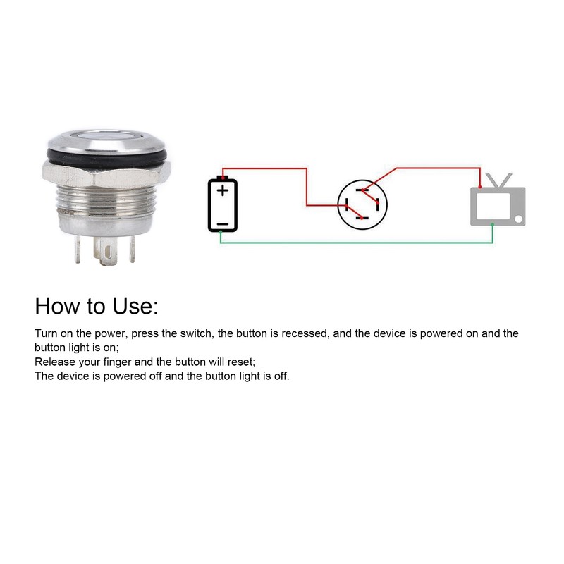 5Pcs Button Switch Stainless Steel Flat Top Button with LED