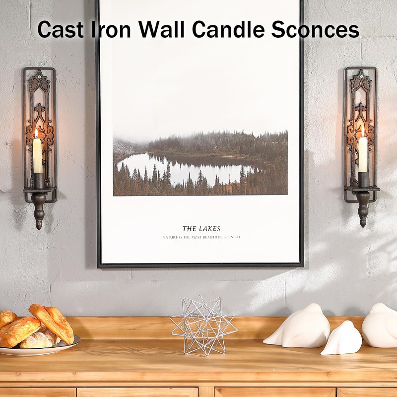 Ironlux Wall Candle Sconces Set of Two, Cast Iron Wall