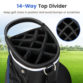KOTEK Golf Cart Bag, 14 Way Organizer Divider with 9 Pockets, Cooler Bag, Rain Cover, Adjustable & Detachable Dual Shoulder Straps, Lightweight Cart Golf Bag for Men & Women (Blue)