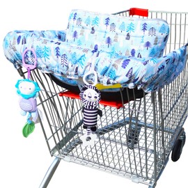 XiOiOiX 2 in 1 Shopping Cart Cover&High Chair Cover for Restaurant Seat, Grocery Cart Cover for Baby Infant Toddler Girl/Boy Reversible, Machine Washable (Blue)