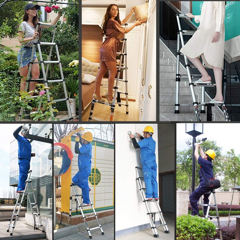 6+7 Step Ladder 6.3FT A-Frame Aluminum Telescoping Ladder Portable Multi-Purpose