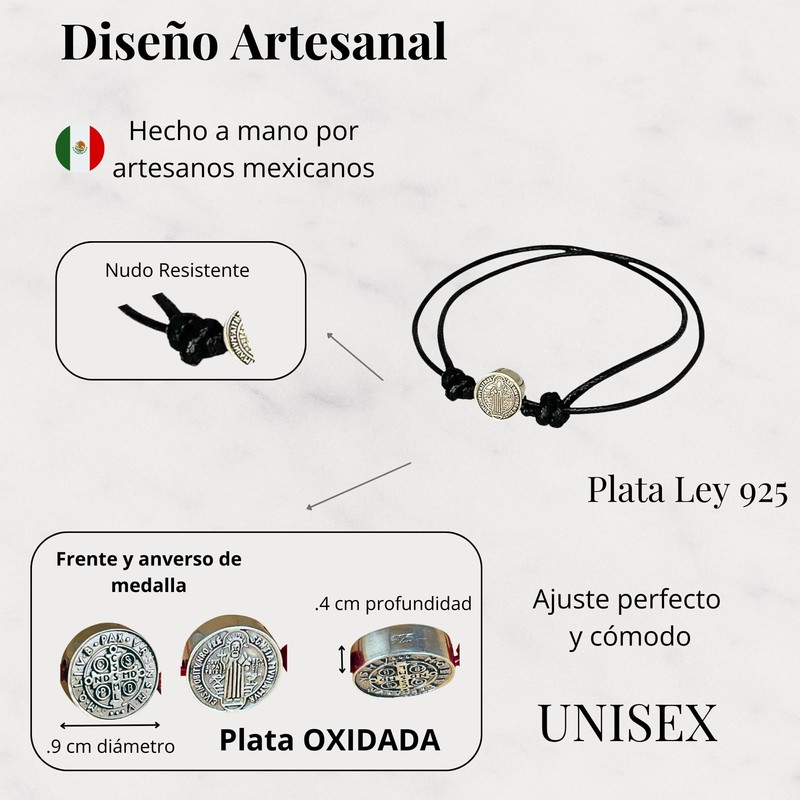 TClaudia, Pulsera San Benito de Plata 925 oxidada, medalla San