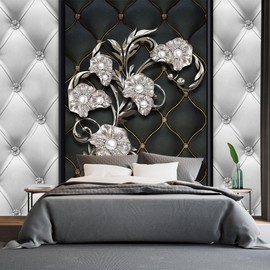 MFWFM Black and White 3D Diamond Soft Case Faux Leather Wall Mural Wallpaper for Bedroom Living Room Tv Background (Not Peel and Stick)