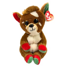 Ty - Plush - Beanie Bellies Special Christmas - Reindeer - Juno - Brown - Plush Toy with Soft Tummy and Gold Glitter Eyes - Soft and Cuddly Plush - 20 cm - 41040