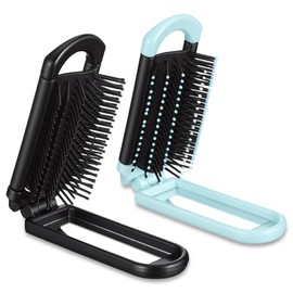 Travel Hair Brush with Mirror, Portable Folding Scalp Massage Comb, 2 Pack