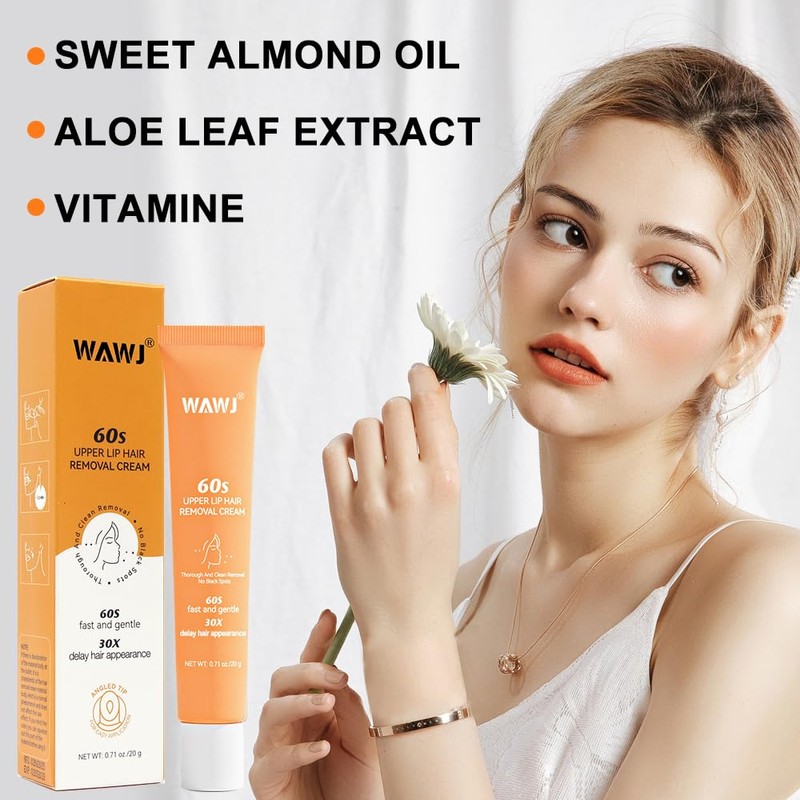 WAWJ® Gesichtshaarentfernungscreme, Oberlippenhaarcreme, Schmerzfreie und effektive Gesichtshaarentfernungscreme, extra sanfte Formel,