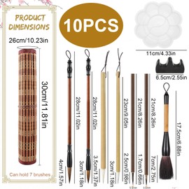 WUERKIYA Chinese Brush Set of 10 Professional Calligraphy Writing Brush Kanji Japanese Sumi Drawing Brush for Calligraphy Hand Lettering Kanji Japanese (with Brush Bag)