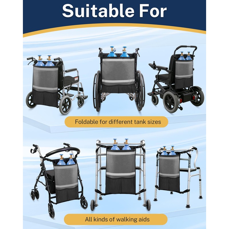 Oxygen Tank Holder for Wheelchairs, Walkers & Scooters - Reflective
