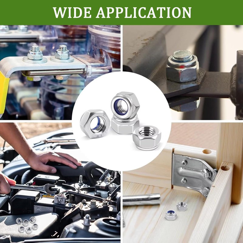 TA-VIGOR 100Pcs M8 Nylon Hex Lock Nuts, 304 Stainless Steel