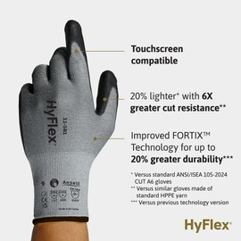 Ansell HyFlex 11-581 Ultra-Light Mechanical Work Gloves for Automotive, Machinery, Equipment, Metal Fabrication, Aerospace, Size 11, Grey (Pack of 1)