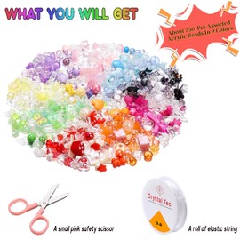 St.Kunkka 400 Pcs Assorted Acrylic Beads with Flowers Hearts Butterflies and Candy Designs - 9 Colors of Cute Crystal Beads for DIY Bracelets, Earrings, Necklace, Craft Projects and Jewelry Making.