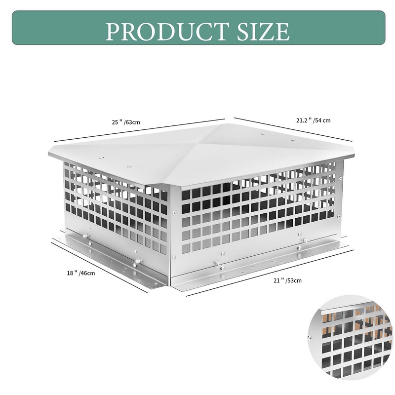 LTSEAME Chimney Cap, 18" x 21" Chimney Cover Stainless Steel