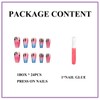 MERVF Coffin Press on Nails Long Fake Nails Blue Pink