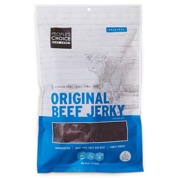 People's Choice Beef Jerky - Classic - Original - Big Slab - Whole Muscle Premium Cuts - Bulk Jerky Package - Thin Sheets - Low Sodium Low Salt High Protein Meat Snack - 15 Count, 1 Bag