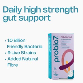 Probio7 Probiotics Advanced - High Strength Digestive Support. 9 Live Strains. 10 Billion CFU, Saccharomyces Boulardii + 2 Fibre Types. Gut Health Supplements, Probiotics for Gut Health - 120 Capsules