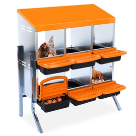 Chicken Nesting Box, 6 Compartments Nesting Boxes for Chickens, Chicken Laying Boxes with Legs, Roll Away Nesting Box for Chickens Laying Egg with Lid Cover to Protect Eggs, Orange