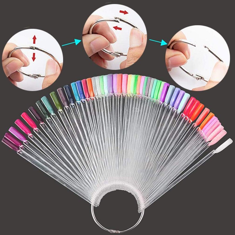 150 Pcs Clear Nail Swatch Sticks with Ring, Fan Shape