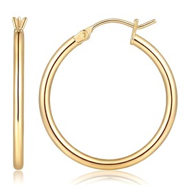 Amoxos Gold Earrings for Women 14K Gold Hoop Earrings for Women Hoops Earring for Womens Hoops Simple Design with Polished Enough Hypoallergenic Earrings 12/14/16/18/20/25/30/40/45/50/60/70mm (25mm)