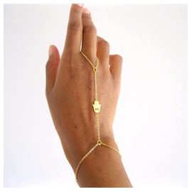 Yheakne Boho Hamsa Finger Ring Bracelet Gold Ring Wrist Bracelet Hand Chain Vintage Slave Bracelet Hand Harness Chain Bracelet Jewellery for Women and Girls Gifts