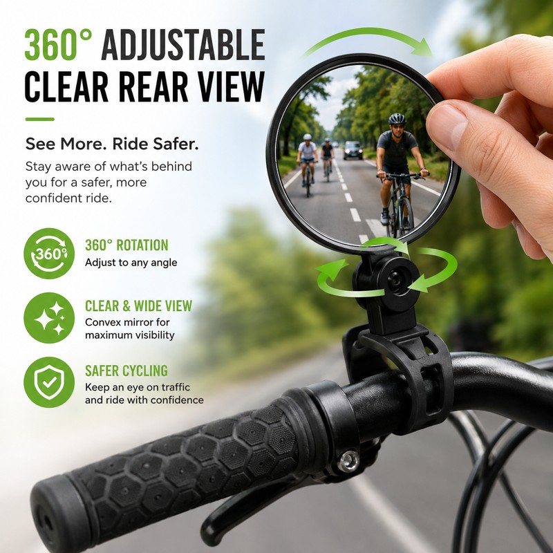Bicycle Rearview Mirror for Safer Riding – 360° Adjustable Convex