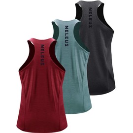 Neleus Men's 3 Pack Running Tank Tops Dry Fit Muscle Athletic Workout Shirts,5069,Grey Black,Light Green,Red,US L,EU XL