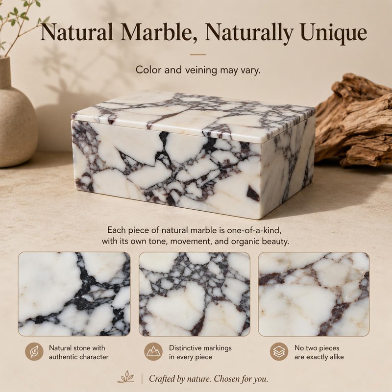 Artisanal Abode Natura Marble Rectangle Jewelry Box with Lid, 7.87