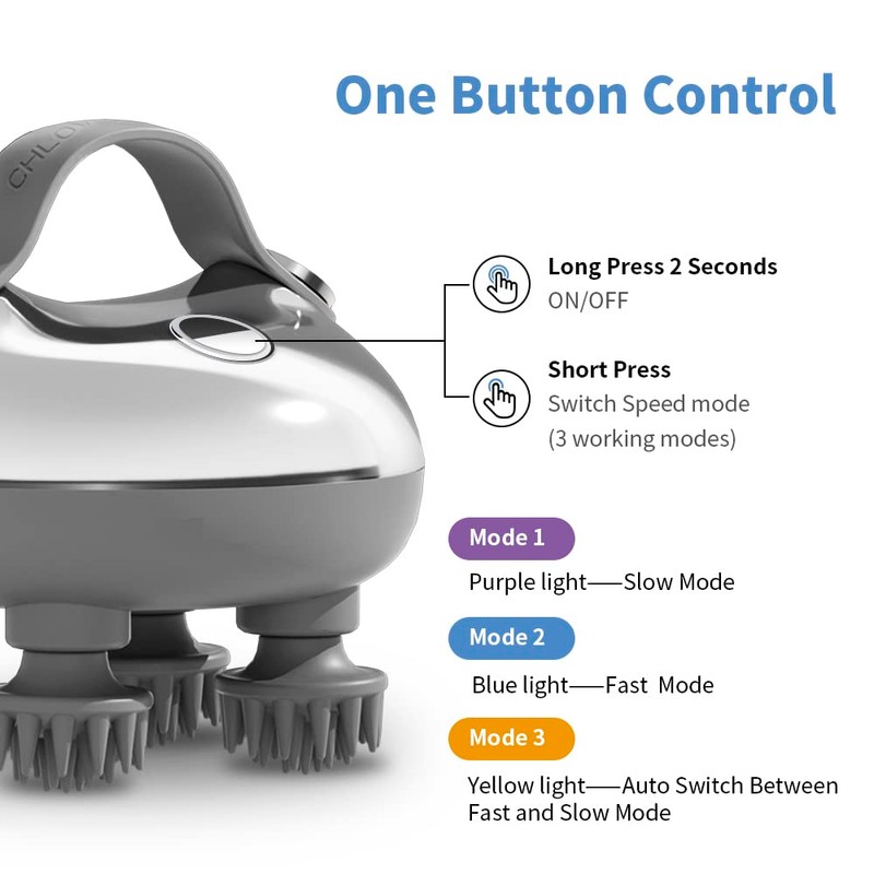 Scalp Massager, with 3 Kneading Modes and 8 Removable Claws