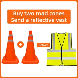18 Inch 2 Pack Collapsible Traffic Safety Cones,Included a Reflective Vest, Multi Purpose Pop-up Cones with Reflective Collar for Road Safety, Orange Cones for Driving Training, Parking Lots