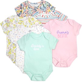 Baby Essentials Baby Girls 6 Piece Bodysuit Set (Mama's Bestie Daddy's Girl 6 Piece, 0 Months)