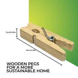 Surco Wooden Clothes Pegs with Metal Coil Spring for Firm Grip, Contoured to Prevent Marks - 50 Pegs for Indoor & Outdoor Laundry, Camping, Crafting, DIY