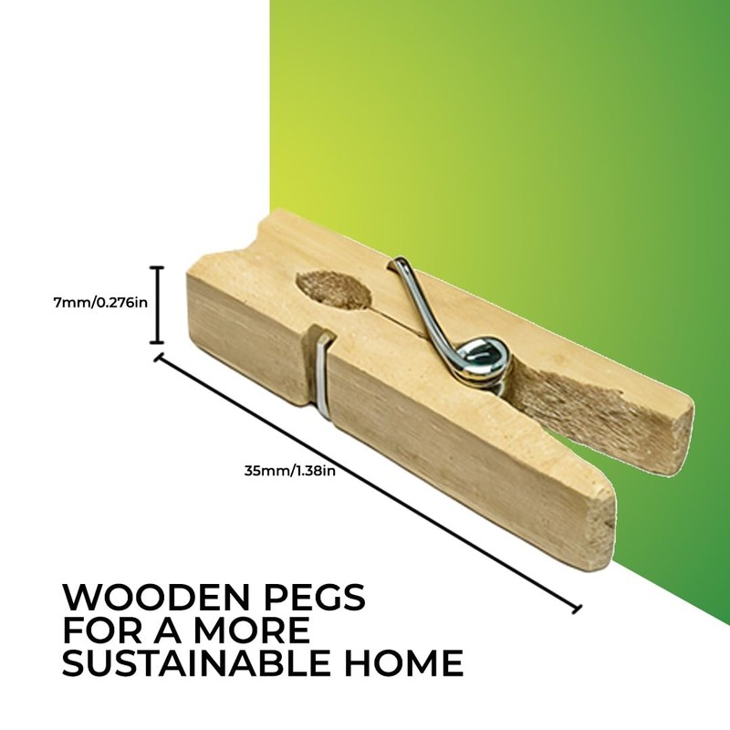 Surco Wooden Clothes Pegs with Metal Coil Spring for Firm