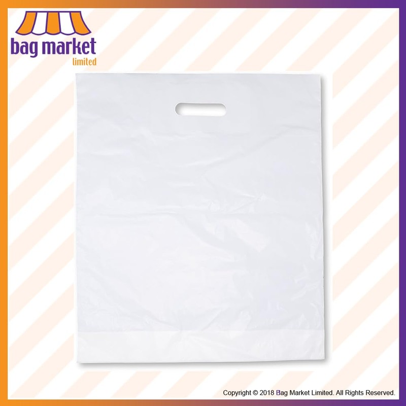 Bag Market | 100 x White Patch Handle Plastic Carrier