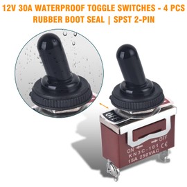 Waterproof Toggle Switch 12V, 30A SPST 2-Pin ON/Off Rocker Switch with Rubber Boot Cover - Heavy Duty 12 Volt Toggle Switches for Marine Boat, Automotive Car, RV, Industrial Equipment - 4PCS
