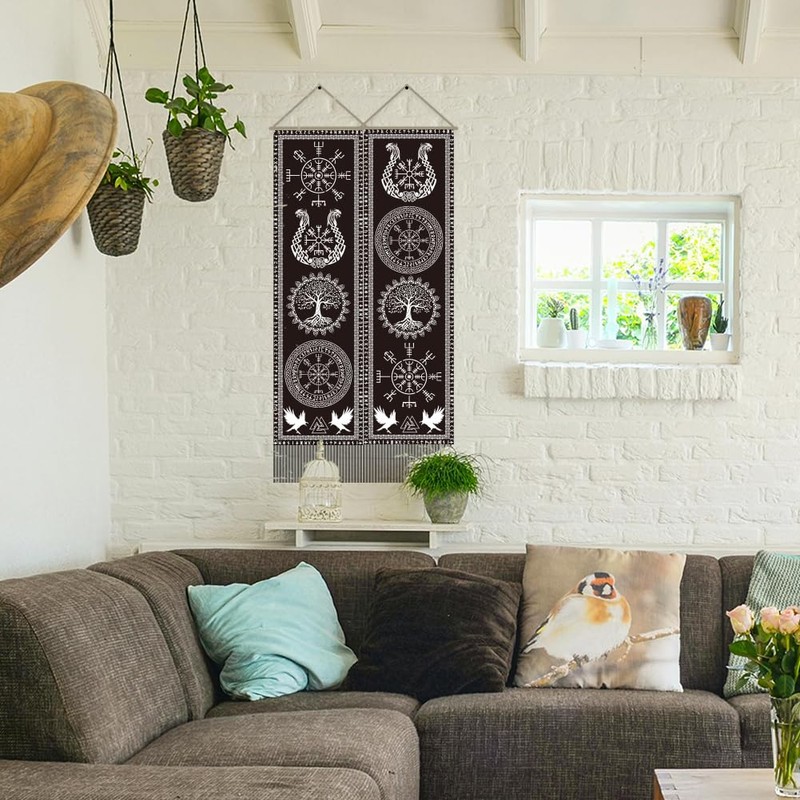 AHANDMAKER Viking Tapestry, Tree of Life Rune, Vertical Mystical Tapestry,