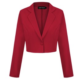 LADI TREND Women's Jacket Suit Casual Elegant Cropped Blazer Notched Lapel Business (Red M)