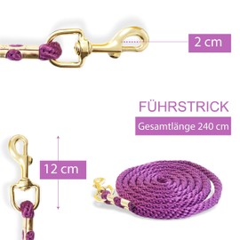 Lead Rope for Horses, Tie Rope in Various Stylish Designs, Lead Rope, Pony, Donkey, Goat (2 x Purple)