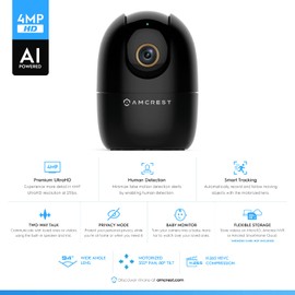 Amcrest 4MP WiFi Camera Indoor, Dog Camera, Sound & Baby Monitor, Human & Pet Detection, Motion-Tracking, w/ 2-Way Audio, Pan/Tilt Wireless IP Camera, Night Vision, Smart Home ASH41-B