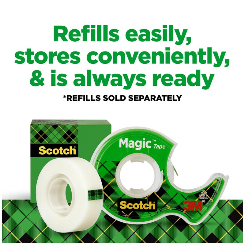Scotch Magic Tape, Refillable Dispenser, 3/4" X 300", 3/Box