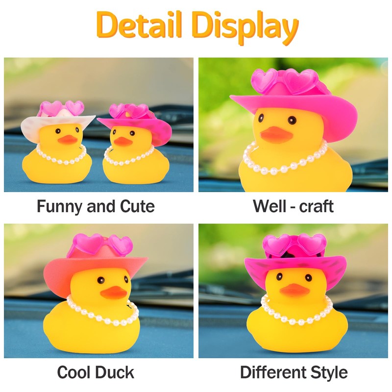 wonuu Car Dashboard Pink Cowboy Hat Rubber Ducks, Decorations Duck