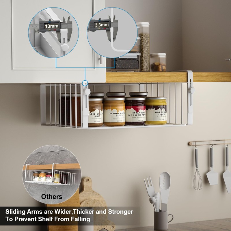 AmonHouseware 2Pack Under Shelf Basket Organizer,Adjustable Hanging Holder Storage for