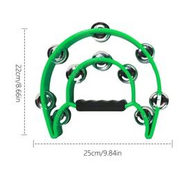 Musical Percussion Tambourines Music Rhythm Double Row Held Percussion Half Moon Handheld Tambourine Tambourine Metal Jingles Hand Held Percussion Half Moon Tambourine for Adults KTV Party (green)
