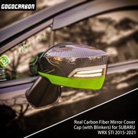 GOGOCARBON Mirror Cover Overlay Dry Real Carbon Fiber with Blinkers Signal Indicator Light for SUBARU WRX STI/WRX 2015-2021 Decorative Trim Lightweight with UV-Resistant Clear Coating(2PCS/PAIR)