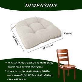FlyGulls Chair Cushions for Dining Chairs 2 Pack Non Slip Kitchen Chair Cushions 18"x18"x3" Turfted Chair Pads Comfortable and Soft Seat Cushion with Ties (2, Ivory)