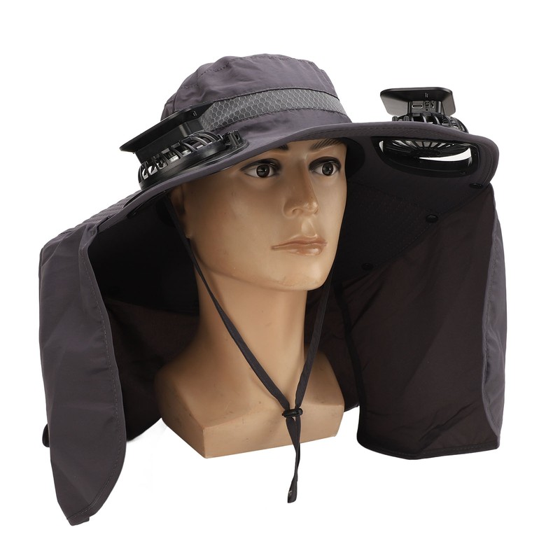 Men Sun Hat Solar Powered Rechargeable Fan UPF50 Wide Brim