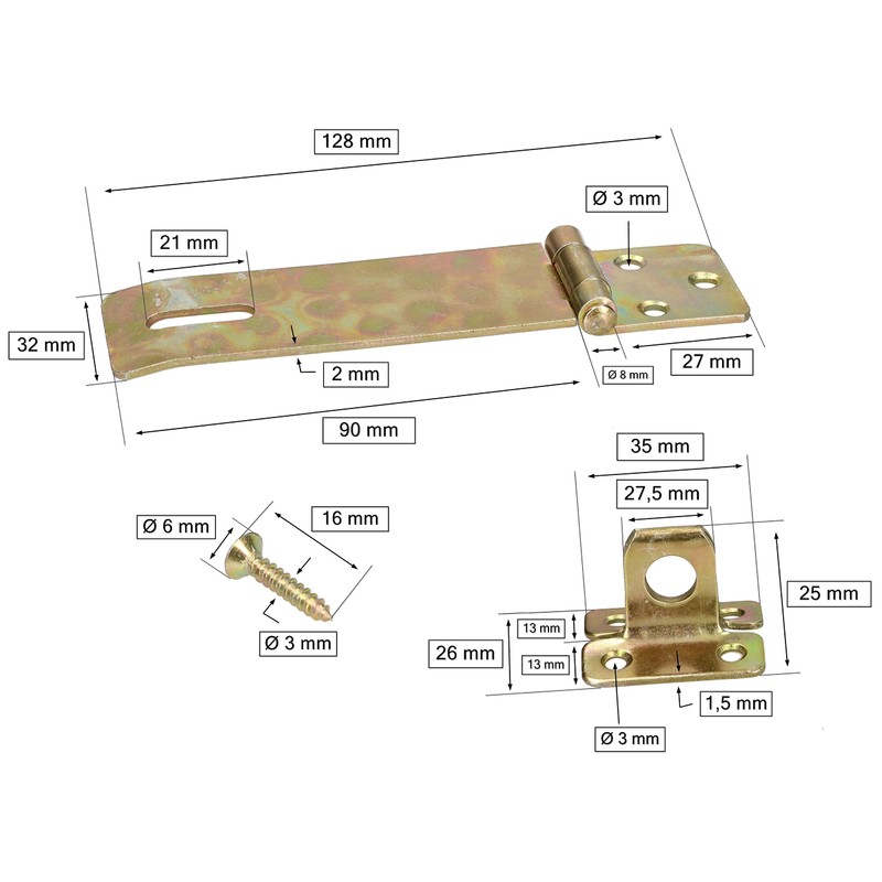 KOTARBAU® Hasp 130 mm with Padlock Yellow Galvanised Padlock Bolt