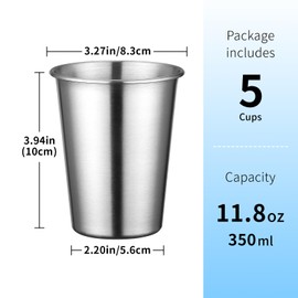 Beasea Stainless Steel Cups 12 oz, 5 Pack 350ml Small Water Tumblers Unbreakable Stackable Reusable Metal Drinking Glasses for Home Outdoor Activities Picnic Travel Camping