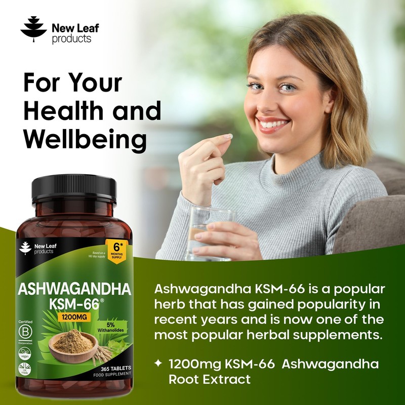 Ashwagandha KSM 66-365 (6 Months Supply) 1200mg Vegan Tablets Pure