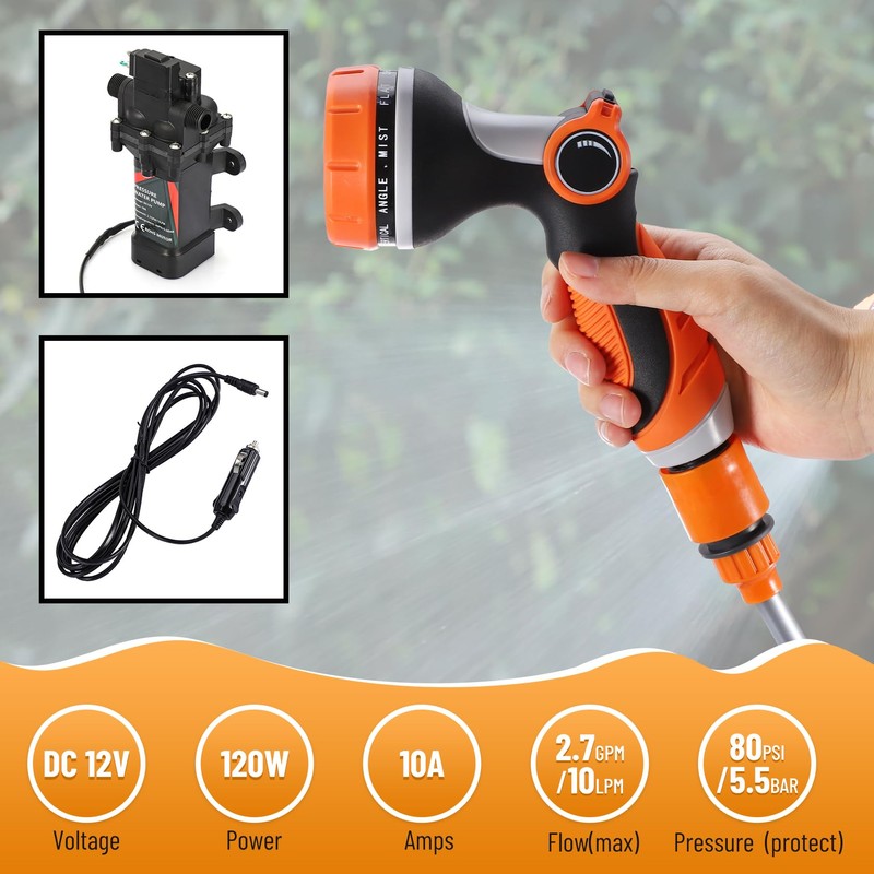Bang4buck Portable Intelligent Electric Pressure Washer Pump 120W 80PSI 12V