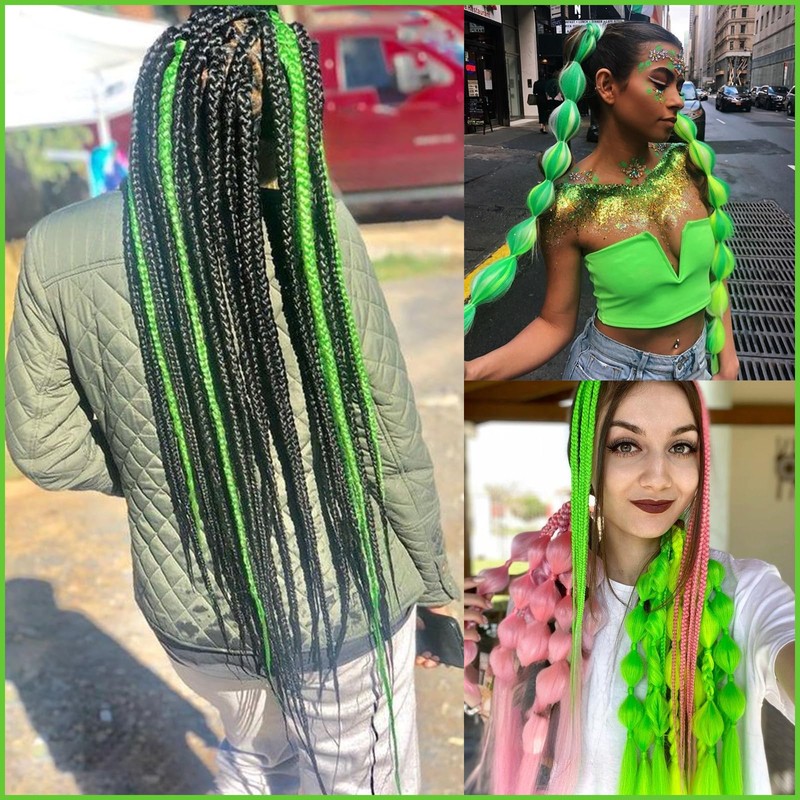 Neon Green Braiding Hair Pre Stretched 2 Packs Box Braids