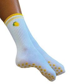 Non-Slip Pilates Socks with Grips for Women | Cute Grip Socks for Yoga Ballet Barefoot Workout | Design Anti Skid Athletic | Set of 1 | Size 5-9 US Womens | Lemon Crew Fit